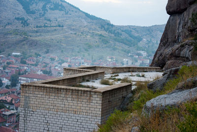 High angle view of dam against sky