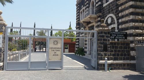 View of buildings against clear sky