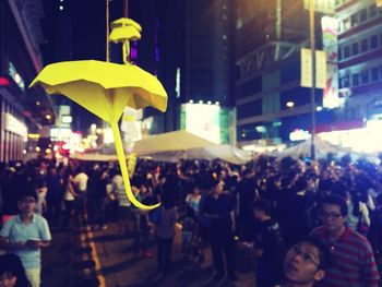 People in city at night