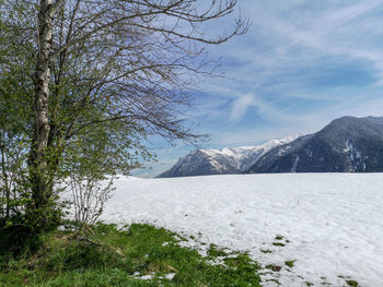 Scenic view of snowcapped mountains against sky