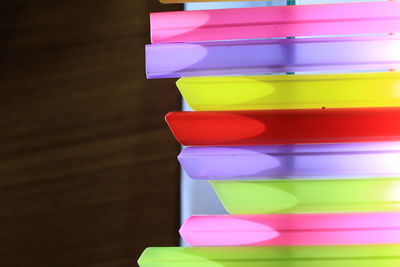 Close-up of colorful plastic stack