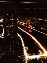 Light trails on road at night