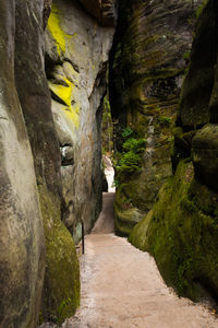 Walkway amidst stone wall