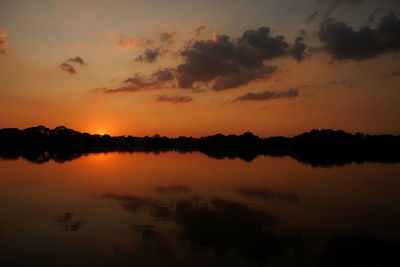 Scenic view of calm lake at sunset