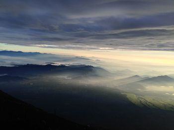 Aerial view of landscape against cloudy sky