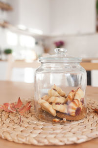 Close-up of ice cream in glass on table at home