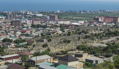 High angle view of townscape against sky