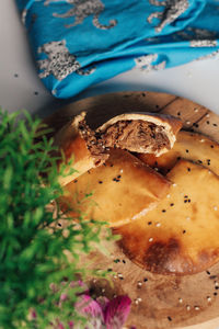 High angle view of food in plate