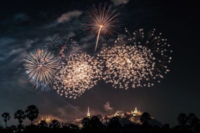 Firework display in sky at night