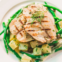 High angle view of fish served in plate