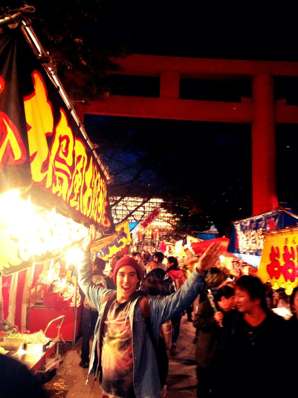 illuminated, night, art, art and craft, creativity, cultures, tradition, human representation, multi colored, decoration, hanging, celebration, lantern, low angle view, animal representation, temple - building, traditional festival, religion, text, lighting equipment