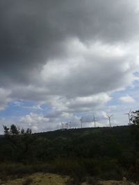 Scenic view of field against cloudy sky