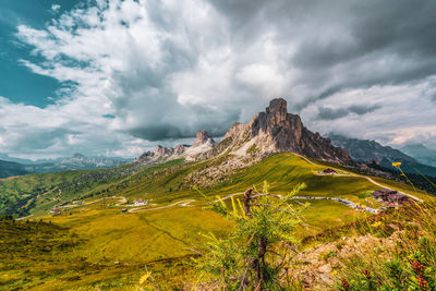 The nuvolau mountain group from giau pass in the ampezzo dolomites.