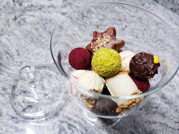 High angle view of ice cream in bowl