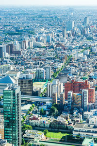 High angle view of buildings in city