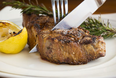 Close-up of food served in plate