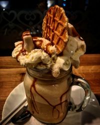 Close-up of ice cream on table