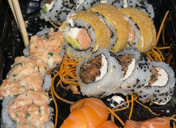High angle view of sushi