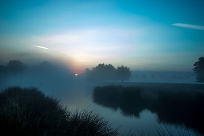 Scenic view of lake against cloudy sky