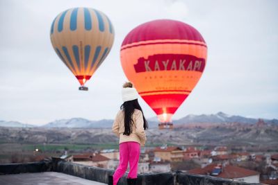 Rear view of a hot air balloon against the sky