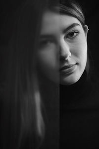 Closeup portrait young woman seen through semi-opaque glass