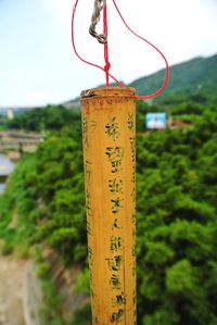 Close-up of information sign