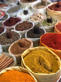 Variety of spices for sale at market