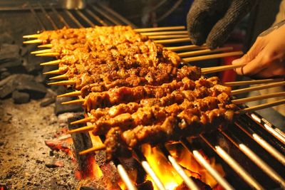 Close-up of food on barbecue grill