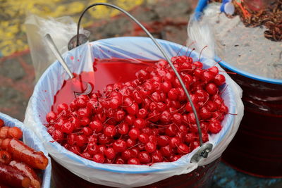 High angle view of fruits for sale in market