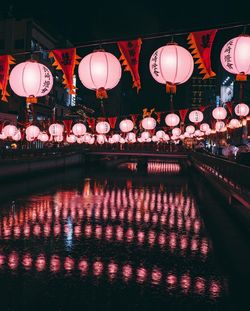 Illuminated lanterns hanging at night