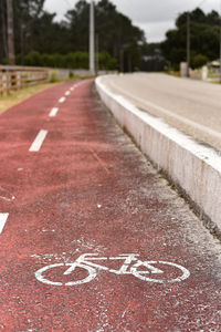 Surface level of text on road