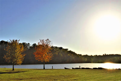 Scenic view of lake against sky during autumn