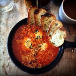 Close-up of breakfast served on table