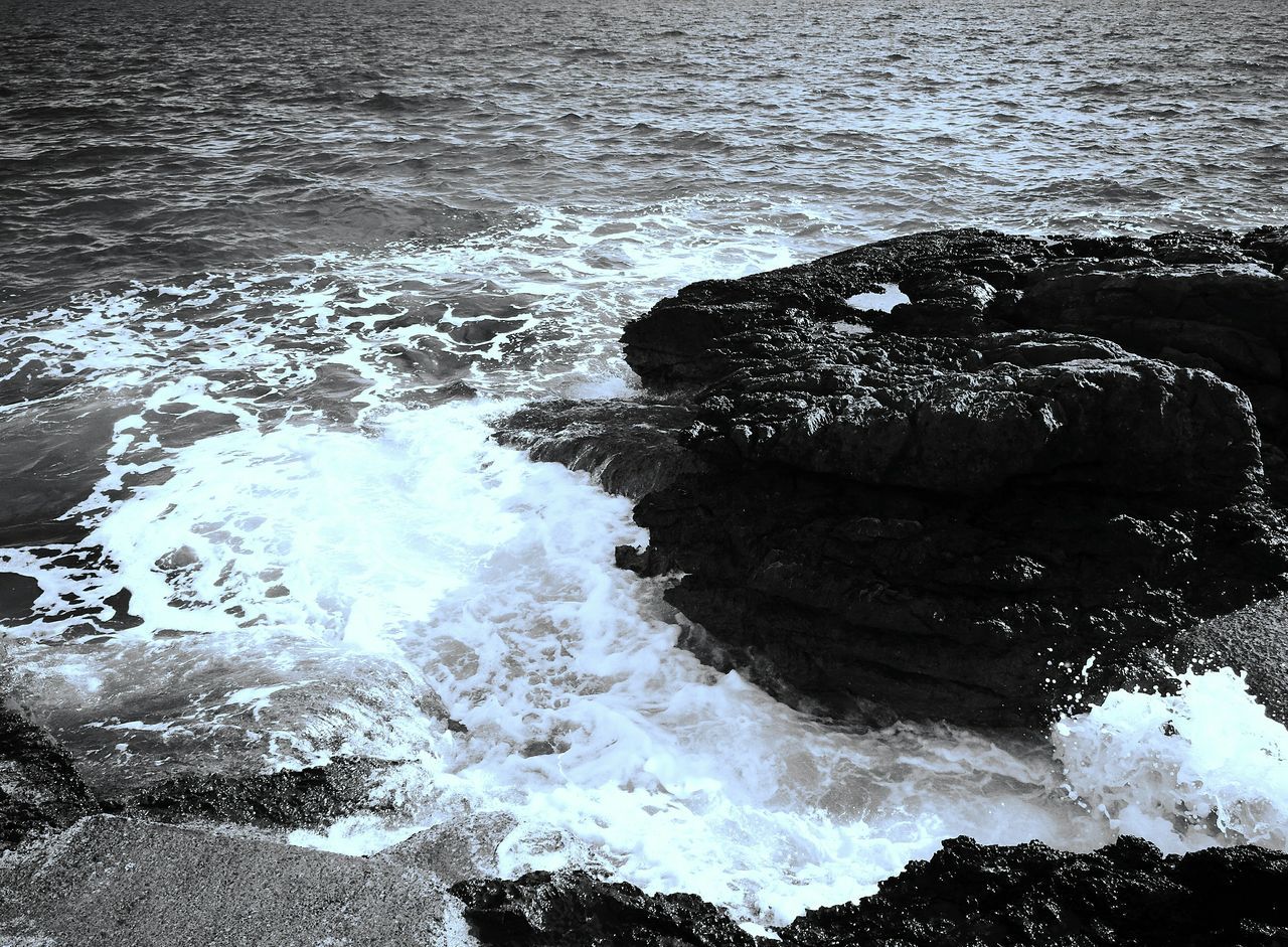 VIEW OF CALM SEA WITH ROCKY SHORE