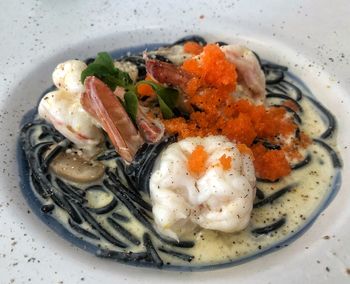 High angle view of food in plate