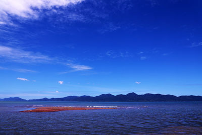 Scenic view of sea against blue sky