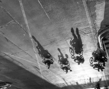 High angle view of men on bicycle