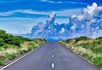 Empty road along landscape and against sky