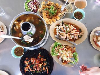 High angle view of food on table