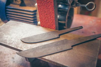 High angle view of meat on table