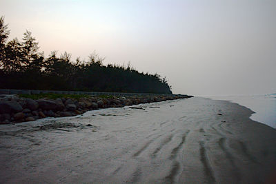 Surface level of beach against clear sky