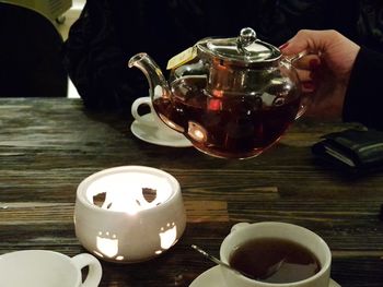 Close-up of tea cup on table