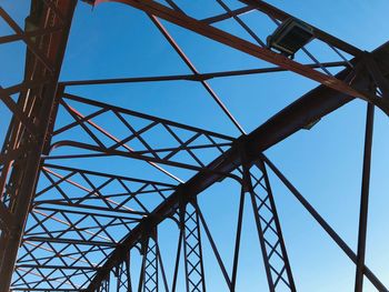 Low angle view of bridge against clear blue sky