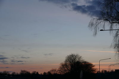 Low angle view of silhouette trees against sky during sunset