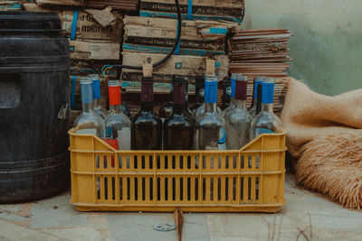 Close-up of bottles on table