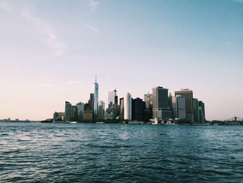 City skyline with river in background