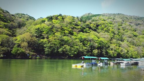 Scenic view of lake with mountains in background