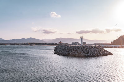 Scenic view of sea against sky during sunset