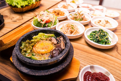 High angle view of food on table