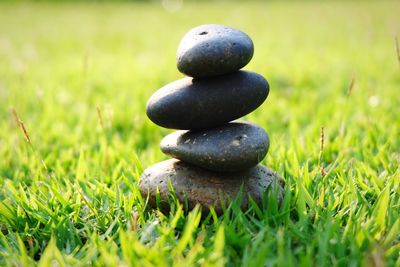 Close-up of stone stack on stones